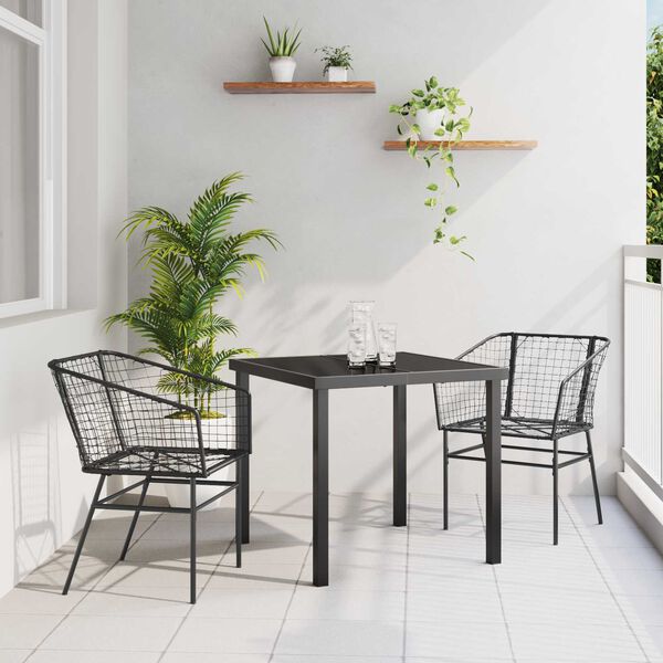 vidaXL Ensemble de salle &agrave; manger pour jardin 3 pcs Noir polyrotin