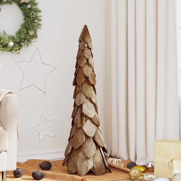 vidaXL Sapin de Noël avec support Marron 110 cm Bois de teck solide