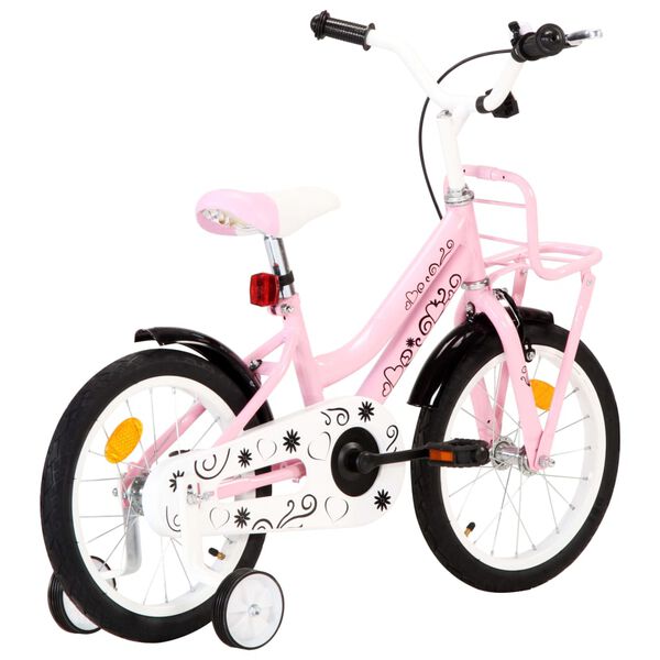 vidaXL V&eacute;lo enfant avec porte-bagages avant 16 pouces Blanc et rose