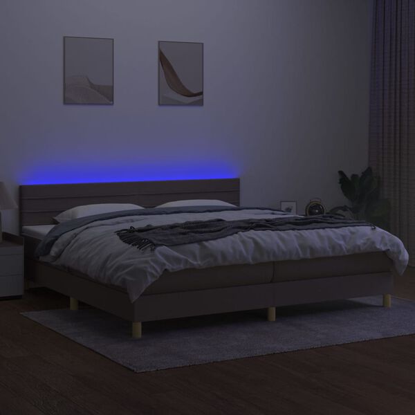 vidaXL Sommier &agrave; lattes de lit et matelas et LED Taupe 200x200cm Tissu