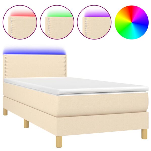 vidaXL Sommier à lattes de lit avec matelas LED Crème 100x200 cm Tissu
