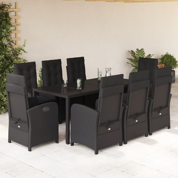 vidaXL Ensemble &agrave; manger de jardin 9pcs coussins noir r&eacute;sine tress&eacute;e