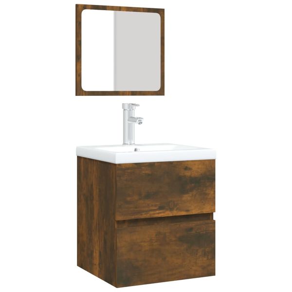 vidaXL Armoire lavabo de salle de bain et bassin et miroir Ch&ecirc;ne fum&eacute;