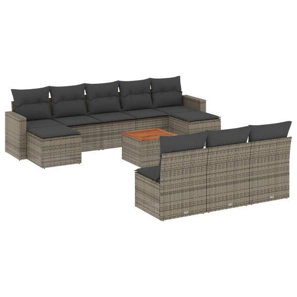 vidaXL Salon de jardin 11 pcs avec coussins gris r&eacute;sine tress&eacute;e