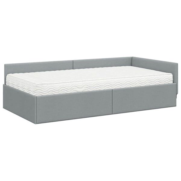 vidaXL Cadre de lit d'angle avec matelas Autre 2 pcs Gris clair tissu