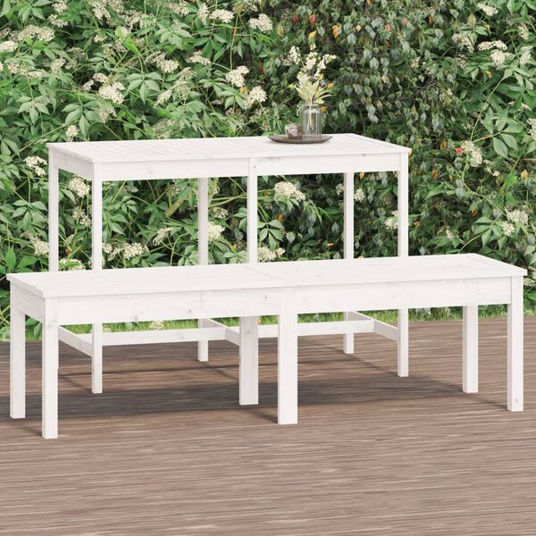 vidaXL Banc de jardin &agrave; 2 places blanc 159,5x44x45 cm bois massif pin