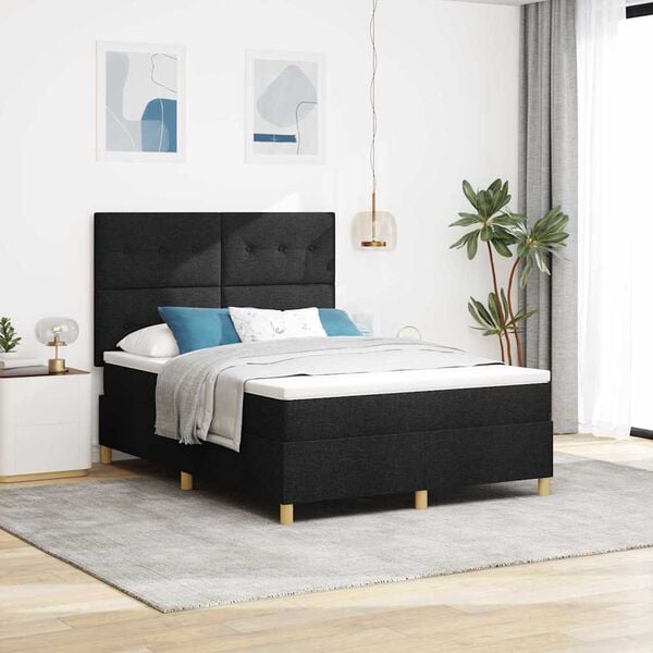 vidaXL Lit &agrave; ressorts avec matelas Noir 140 x 200 cm tissu