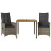 vidaXL Ensemble de bistro 3 pcs avec coussins gris r&eacute;sine tress&eacute;e