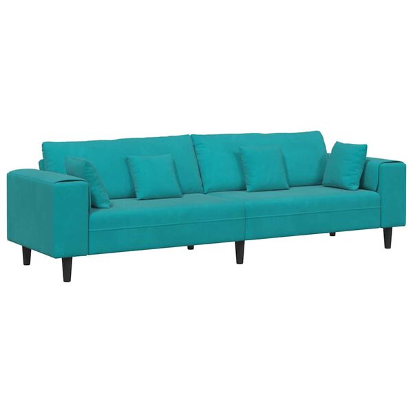vidaXL Canap&eacute; avec coussin Turquoise 250 x 77 x 76 cm Velours