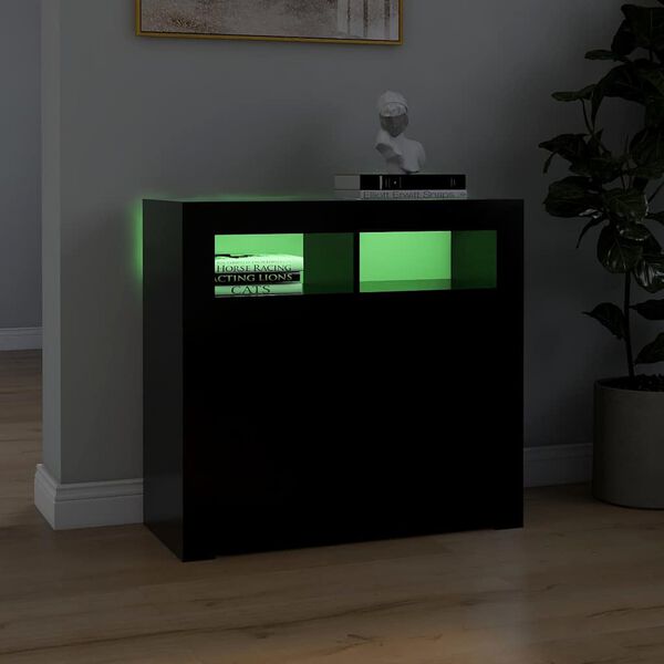 vidaXL Buffet avec lumi&egrave;res LED noir 80x35x75 cm