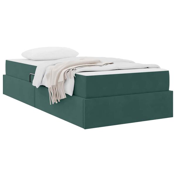 vidaXL Lit avec rangement et matelas Vert fonc&eacute; 100 x 200 cm Velours