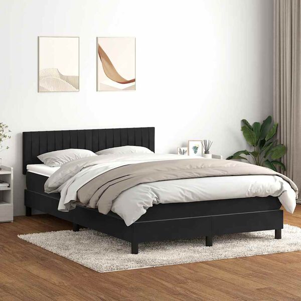vidaXL Sommier &agrave; lattes de lit avec matelas et LED noir 160x220 cm velours