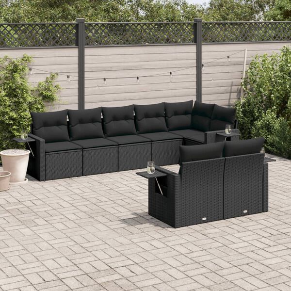 vidaXL Salon de jardin 8 pcs avec coussins noir r&eacute;sine tress&eacute;e