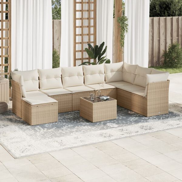 vidaXL Salon de jardin avec coussins 9 pcs beige r&eacute;sine tress&eacute;e
