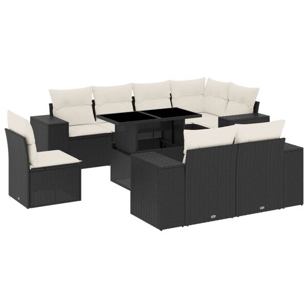 vidaXL Salon de jardin 9 pcs avec coussins noir r&eacute;sine tress&eacute;e