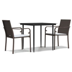 vidaXL Ensemble &agrave; manger de jardin 3 pcs coussins r&eacute;sine tress&eacute;e acier
