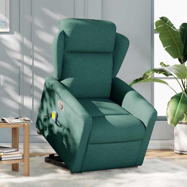 vidaXL Fauteuil inclinable de massage &eacute;lectrique Vert fonc&eacute; Tissu