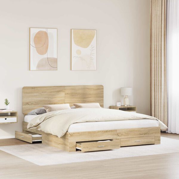 vidaXL Cadre de lit Ch&ecirc;ne Sonoma 200 x 200 cm Bois d'ing&eacute;nierie