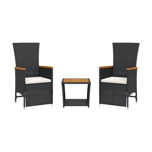 vidaXL Ensemble &agrave; manger de jardin avec coussins 3 pcs Noir