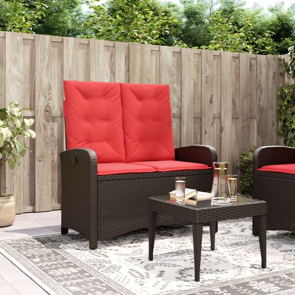 vidaXL Banc inclinable de jardin avec coussins marron r&eacute;sine tress&eacute;e