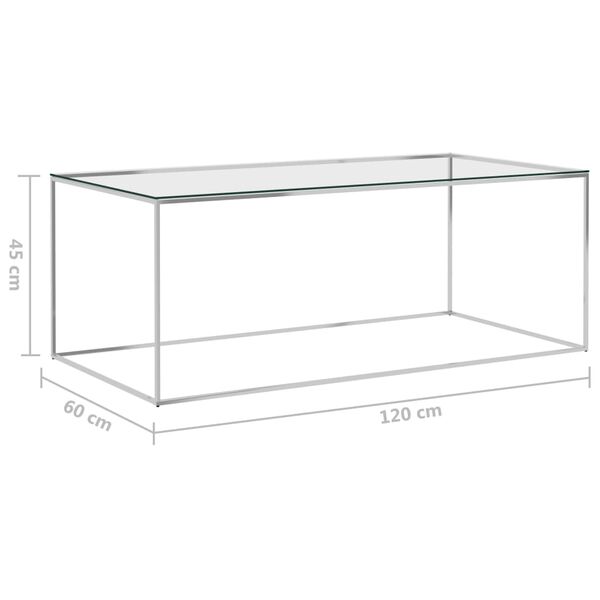 vidaXL Table basse Argent&eacute; 120x60x45 cm Acier inoxydable et verre