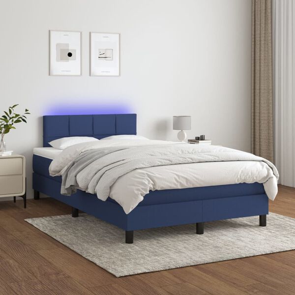 vidaXL Sommier &agrave; lattes de lit avec matelas LED Bleu 120x200 cm Tissu
