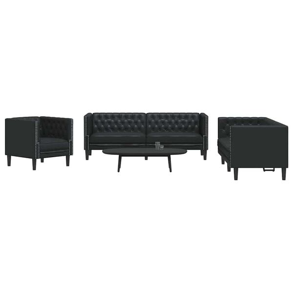 vidaXL Canap&eacute; de salon 3 pcs Noir 194 x 74,5 x 70,5 cm Simili cuir