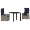 vidaXL Ensemble de salle &agrave; manger pour jardin 3 pc Gris et Noir Rotin