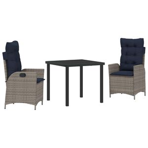 vidaXL Ensemble de salle &agrave; manger pour jardin 3 pc Gris et Noir Rotin