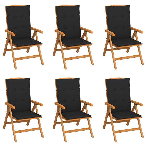 vidaXL Chaises inclinables de jardin et coussins lot de 6 Teck solide