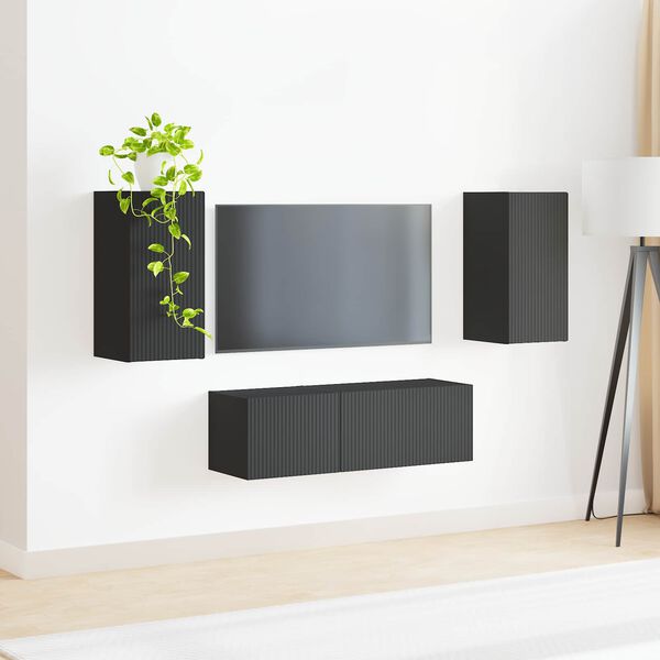 vidaXL Ensemble de meuble TV mural 4 pcs Noir Bois d'ing&eacute;nierie