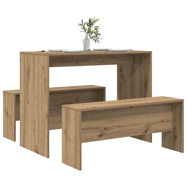 vidaXL Ensemble table &agrave; manger et bancs 3 pcs bois d'ing&eacute;nierie