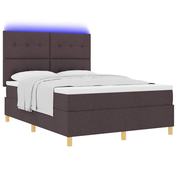 vidaXL Lit &agrave; ressort LED avec matelas Marron fonc&eacute; 160 x 200 cm tissu
