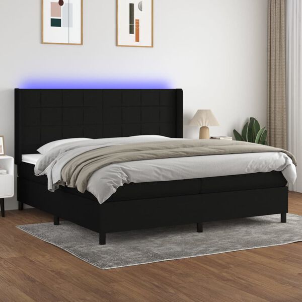 vidaXL Sommier &agrave; lattes de lit et matelas et LED Noir 200x200 cm Tissu
