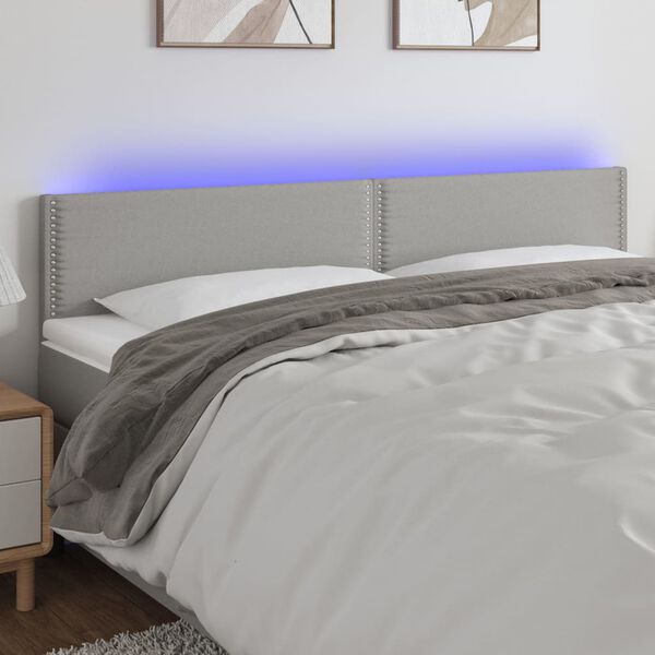 vidaXL T&ecirc;te de lit &agrave; LED Gris clair 200x5x78/88 cm Tissu