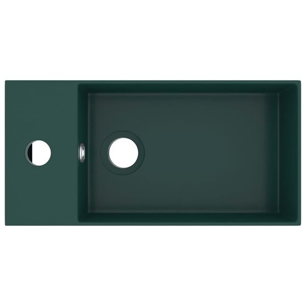 vidaXL Lavabo de salle de bain avec trop-plein C&eacute;ramique Vert fonc&eacute;