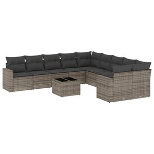 vidaXL Salon de jardin 11 pcs avec coussins gris r&eacute;sine tress&eacute;e