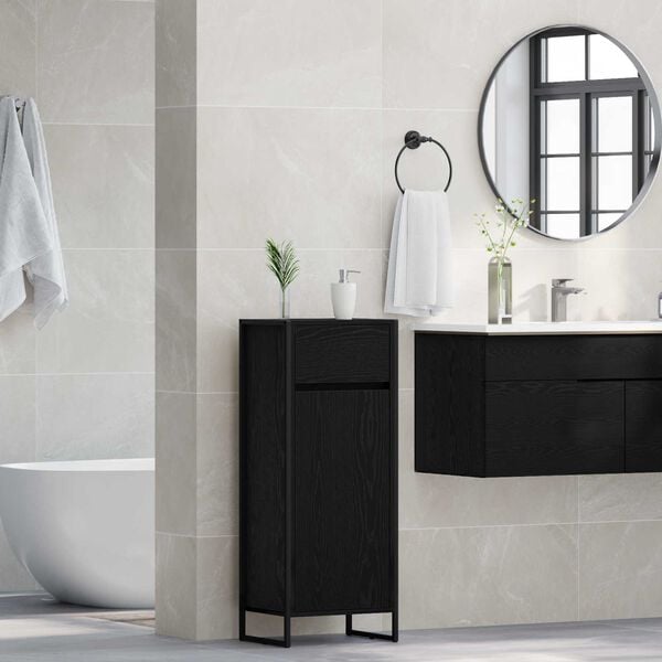 vidaXL Cabinet de salle de bain avec porte Ch&ecirc;ne noir 40 x 30 x 100 cm