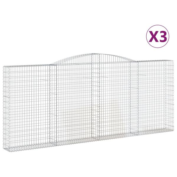 vidaXL Paniers à gabions arqués 3 pcs 400x30x160/180 cm Fer galvanisé