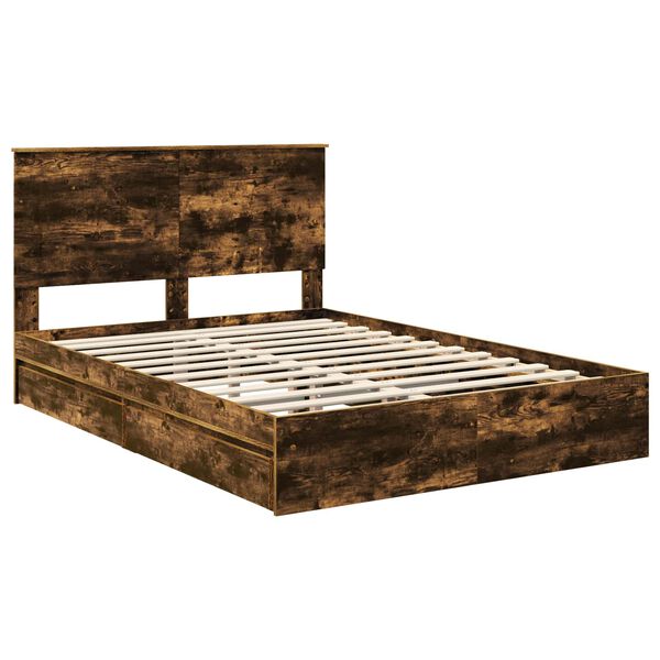 vidaXL Lit de Rangement Ch&ecirc;ne fum&eacute; 160 x 200 cm Bois d'ing&eacute;nierie