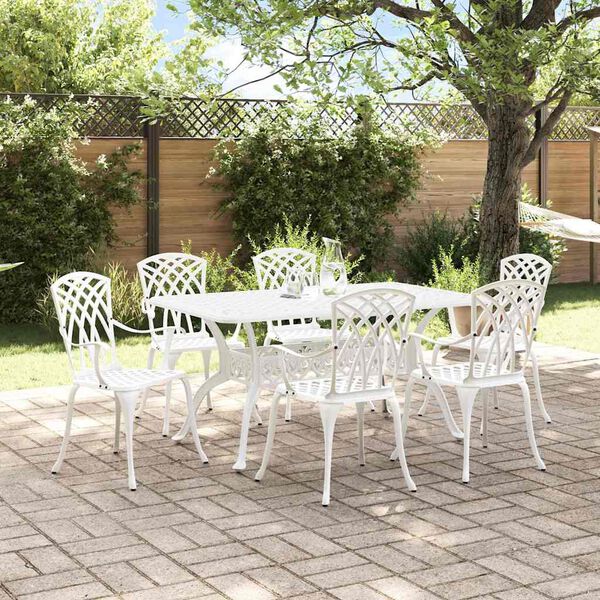 vidaXL Ensemble de salle &agrave; manger pour jardin 7 pcs Blanc Aluminium