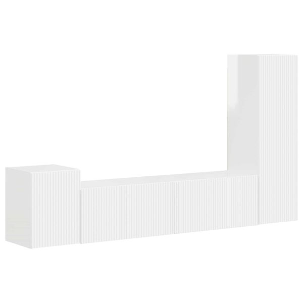 vidaXL Ensemble meuble TV 4 pcs Blanc brillant Bois d'ing&eacute;nierie