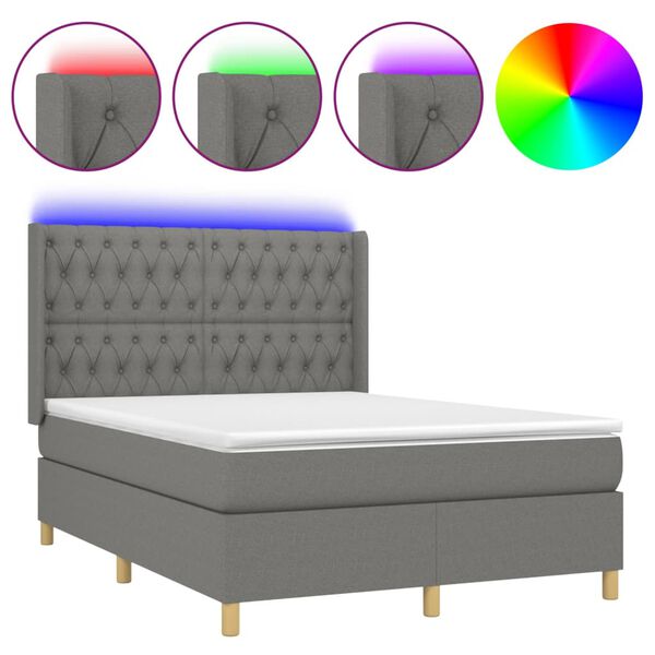 vidaXL Sommier &agrave; lattes de lit matelas LED Gris fonc&eacute; 140x190 cm Tissu