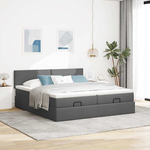 VidaXL Cadre de lit ottoman avec matelas gris foncé 180x200cm tissu