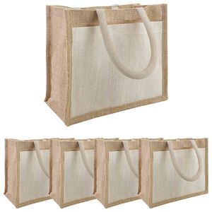 vidaXL Sacs en jute avec poche 5 Naturel et Blanc 26 x 22 x 14 cm