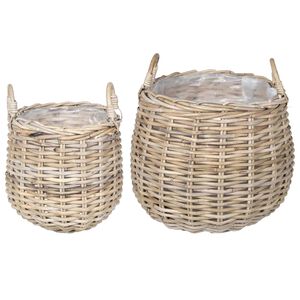 vidaXL Panier &agrave; Plantes GENDT 2 pi&egrave;ces Gris naturel Rattan Kubu