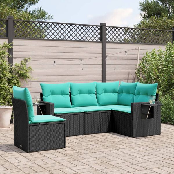 vidaXL Salon de jardin 5 pcs avec coussins noir r&eacute;sine tress&eacute;e