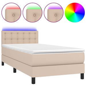 vidaXL Sommier &agrave; lattes de lit avec matelas et LED Cappuccino 90x200cm