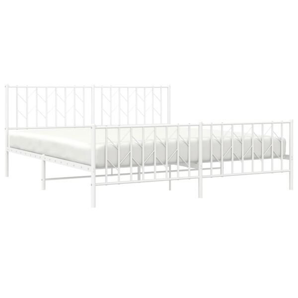 vidaXL Cadre de lit m&eacute;tal sans matelas et pied de lit blanc 183x213 cm