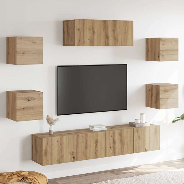 vidaXL Ensemble de meuble TV mural 7 pcs ch&ecirc;ne artisanal